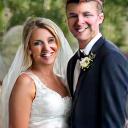 Happy couple Emily and Chris on their wedding day.